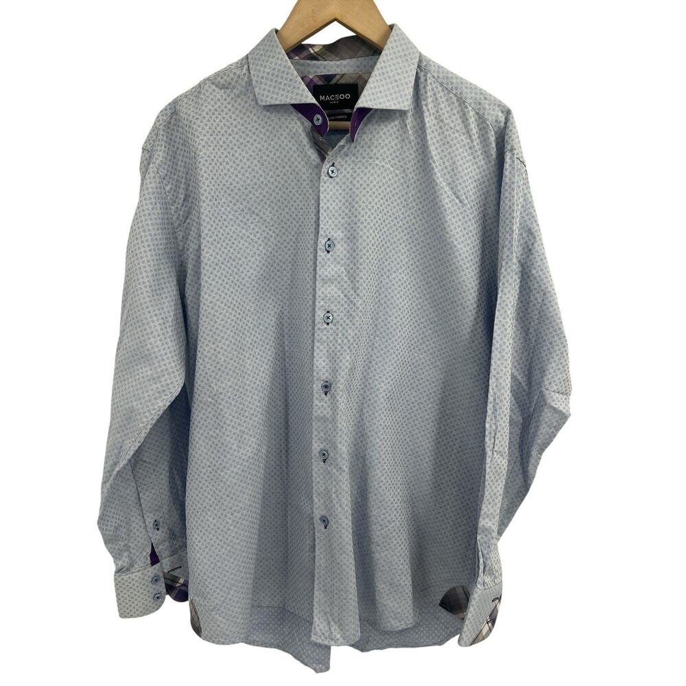 Maceoo Blue Subtle Pattern Button Front Dress Shirt XL/5